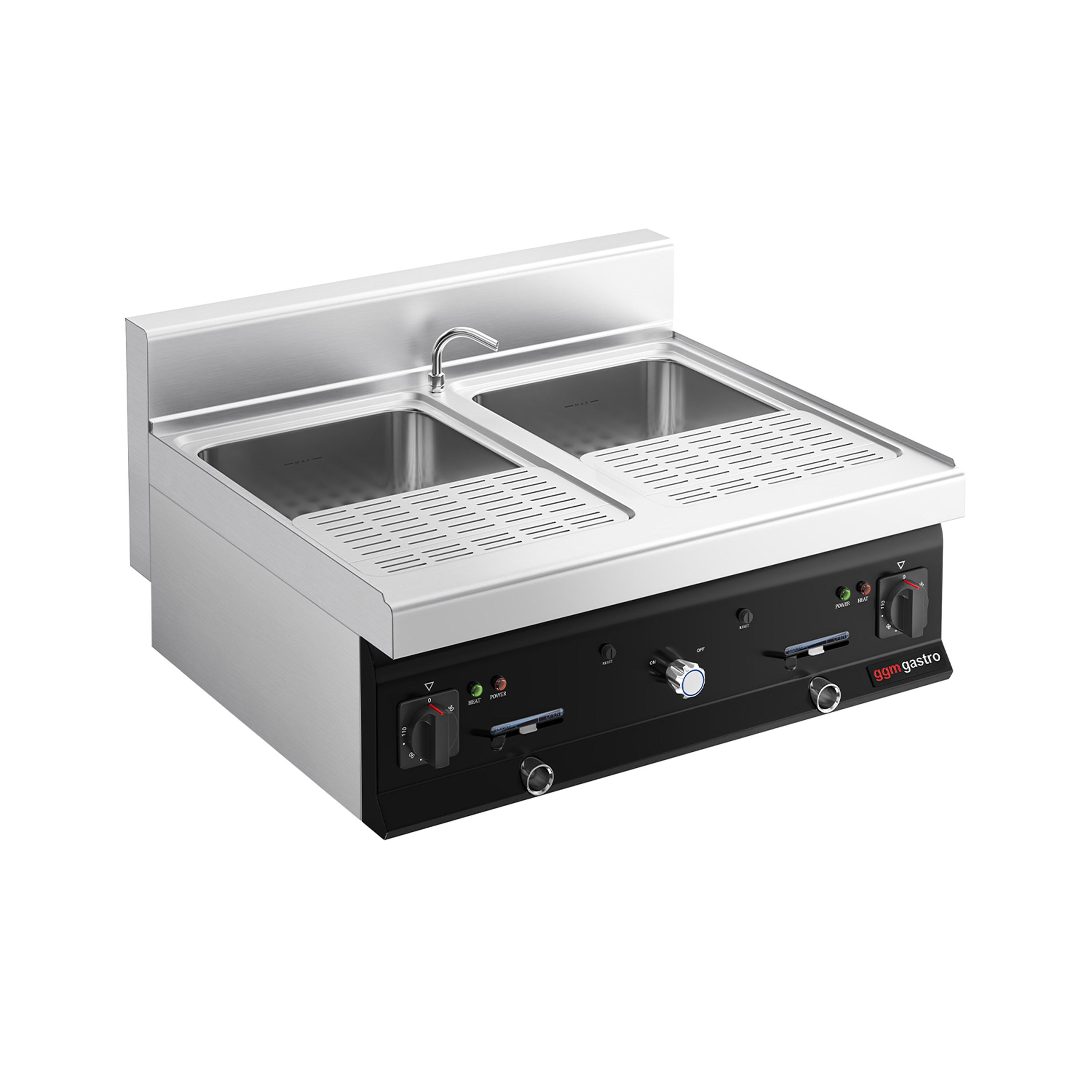 Cocedor de pasta eléctrico sobremesa 2x26 L 12 kW GGM Gastro ENK874S