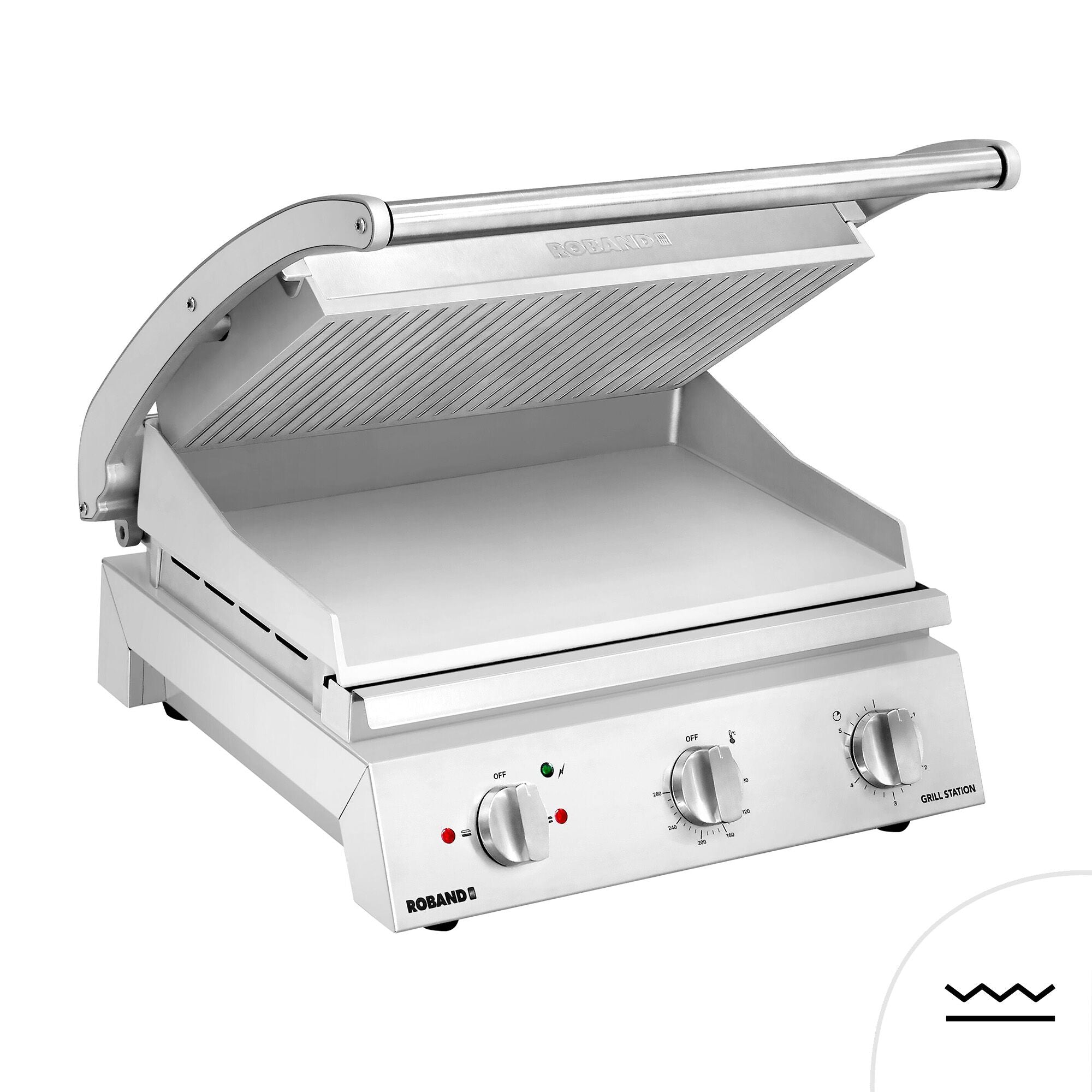 Grill de contacto profesional 375x275 mm 2,25 kW placa estriada y lisa Roband KGGGLL442